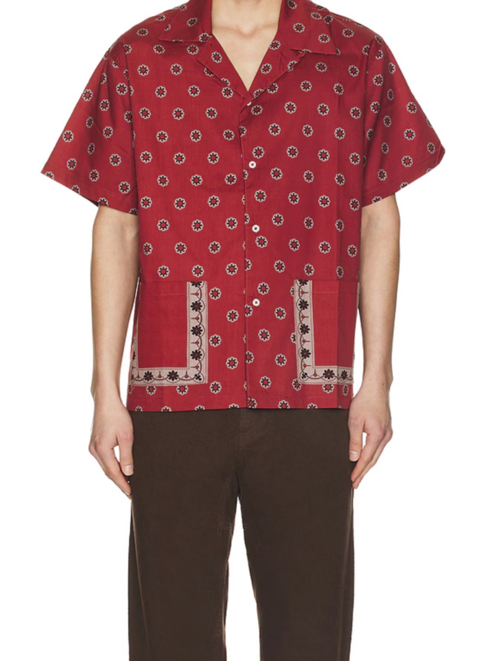 FOUND Motif Short Sleeve Camp Shirt Está Agotado Red Mens M